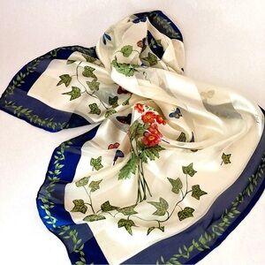 Vintage Tone-on-Tone Floral Scarf Butterflies Snapdragons by Doncaster Silk